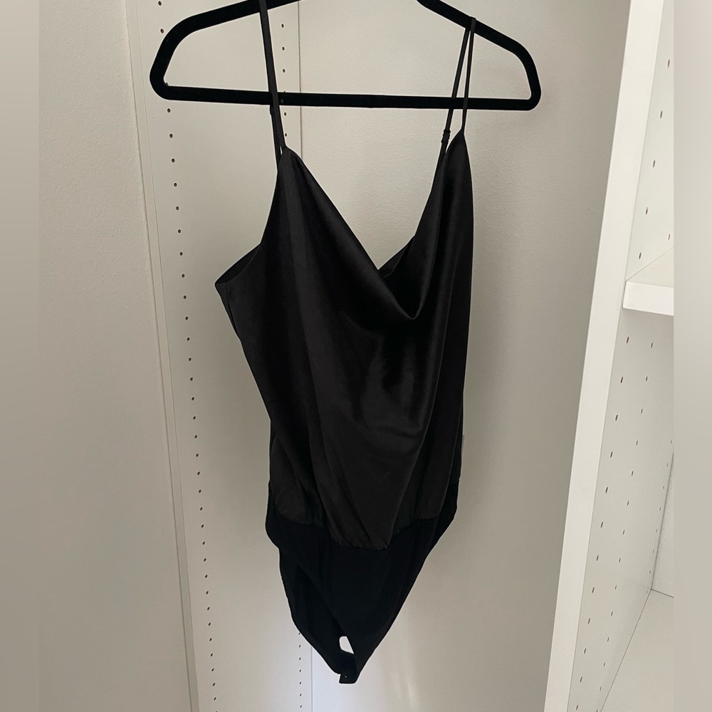 WAYF Cowlneck Satin Bodysuit
